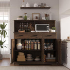 GarveeHome Farmhouse Sideboard Buffet with Microwave Stand, Barn Doors Buffet Storage Cabinet with Drawers and Shelves, Wood Coffee Bar Cabinet for Kitchen, Dining Room, Living Room, Brown