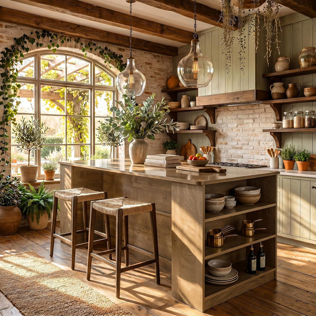 Tribesigns 71" Kitchen Island with Storage and Seating, Wooden Stationary Kitchen Bar, Large Island Table with Slatted Doors Cabinet & 6 Open Shelves, Farmhouse Style for Apartment & Home