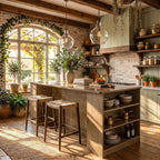 Tribesigns 71" Kitchen Island with Storage and Seating, Wooden Stationary Kitchen Bar, Large Island Table with Slatted Doors Cabinet & 6 Open Shelves, Farmhouse Style for Apartment & Home
