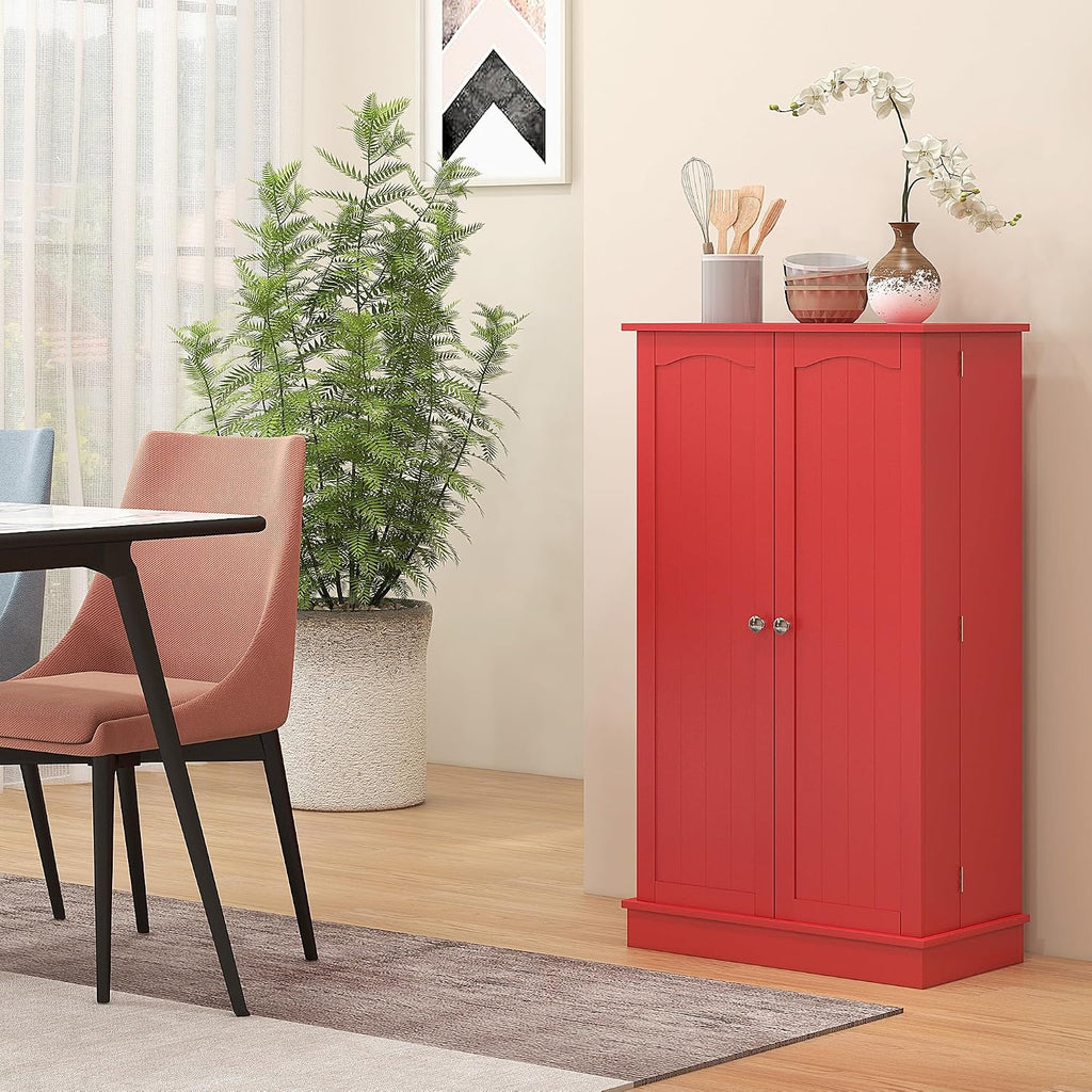 41" Kitchen Pantry Storage Cabinet, Red, with Double Doors, 12 Interior Shelves, Adjustable Shelves for Dishes and Cookbooks