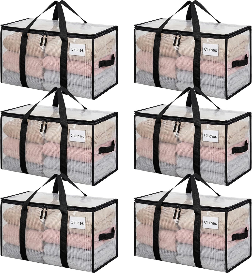 BAGAIL Heavy Duty Moving Bags with Strong Handle, Extra Large Moving Boxes, Storage Tote for Clothes, College Moving Supplies(Clear, 6 Pack)