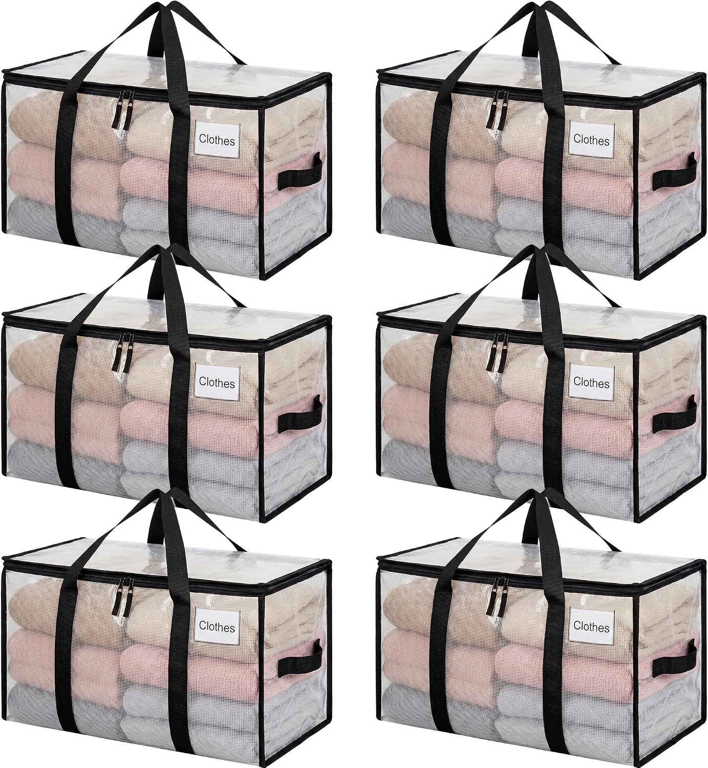 BAGAIL Heavy Duty Moving Bags with Strong Handle, Extra Large Moving Boxes, Storage Tote for Clothes, College Moving Supplies(Clear, 6 Pack)