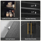 Fluted Sideboard Buffet Cabinet with Storage, Arched Doors & Adjustable Shelves, Modern Accent Credenza, Anti-Tip Console Cabinet for Living Room, Entryway, Hallway & Kitchen, Black