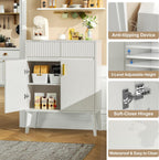 Sideboard Storage Cabinet with 2 Drawers & 2 Doors, Fluted Kitchen Buffet Cabinet with Adjustable Shelves, Coffee Bar Station for Living Room, Entryway, 13.8 x 27.6 x 35.6 Inches, White