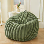 MEGO Kids Fluffy Faux Rabbit Fur Bean Bag Chair Cover(No Filler), Cozy Moss Shaggy Striped Stuffed Animal Storage Bean Bag for Plush Toys, Fuzzy Ribbed Beanbag Cover Kids Girls Teens Adult, Sage Green