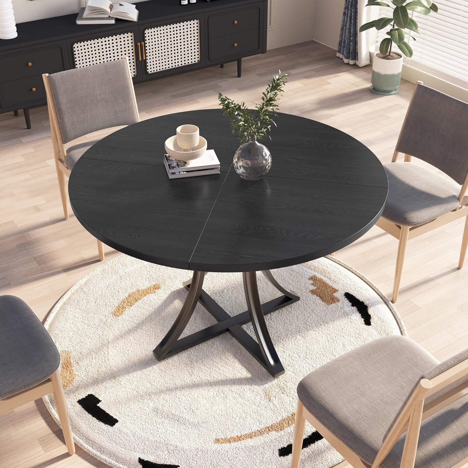 40 Inch Round Dining Table for 4 People, Modern Farmhouse Kitchen Table, Adjustable Feet, Circle Wood Dinner Table for Dining Room, Living Room, Apartment, Easy Assembly