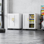 GAIOUS Metal Storage Cabinet with Lock and Wheels, Steel Tool Cabinet with 2 Door and 2 Adjustable Shelves, 35” Tall Lockable File Cabinet, Garage Cabinet, Rolling Cabinet for Home Office - White