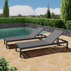 Outdoor Chaise Lounge Chair Set of 2, Aluminum Adjustable Outside Chair for Pool Patio Beach Yard, All Weather Use UV Resistant 400lbs Weight Capacity, Black