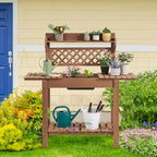 Yaheetech Potting Bench Table Outdoor Garden Horticulture Wooden Workstation Benches w/Sliding Tabletop/Removable Sink/Storage Shelf,Brown