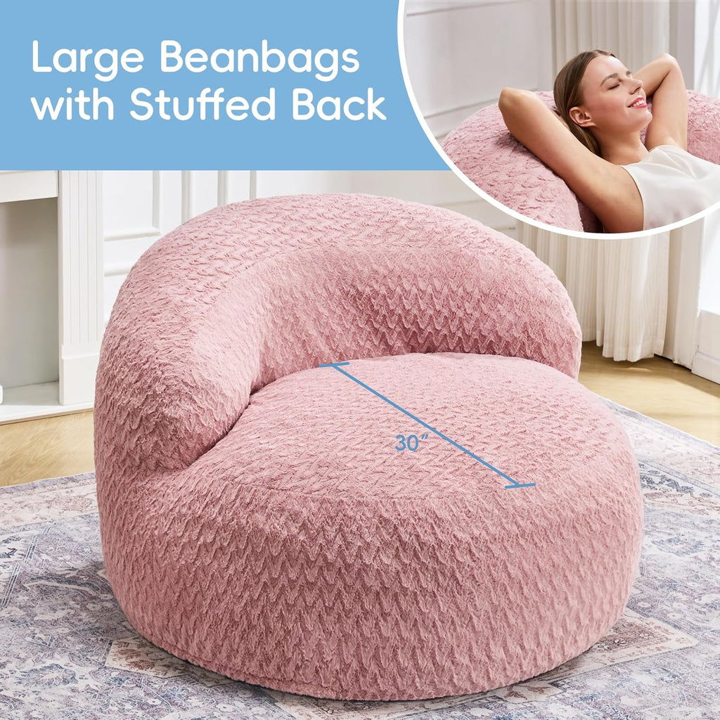 Hobestluk Bean Bag Chair Giant Bean Bag Chairs for Adults Big Bean Bag Chair with Memory Foam Filler Adults Large Beanbag with Faux Fur Cover for Bedroom (Chevron Pink,Oversize)