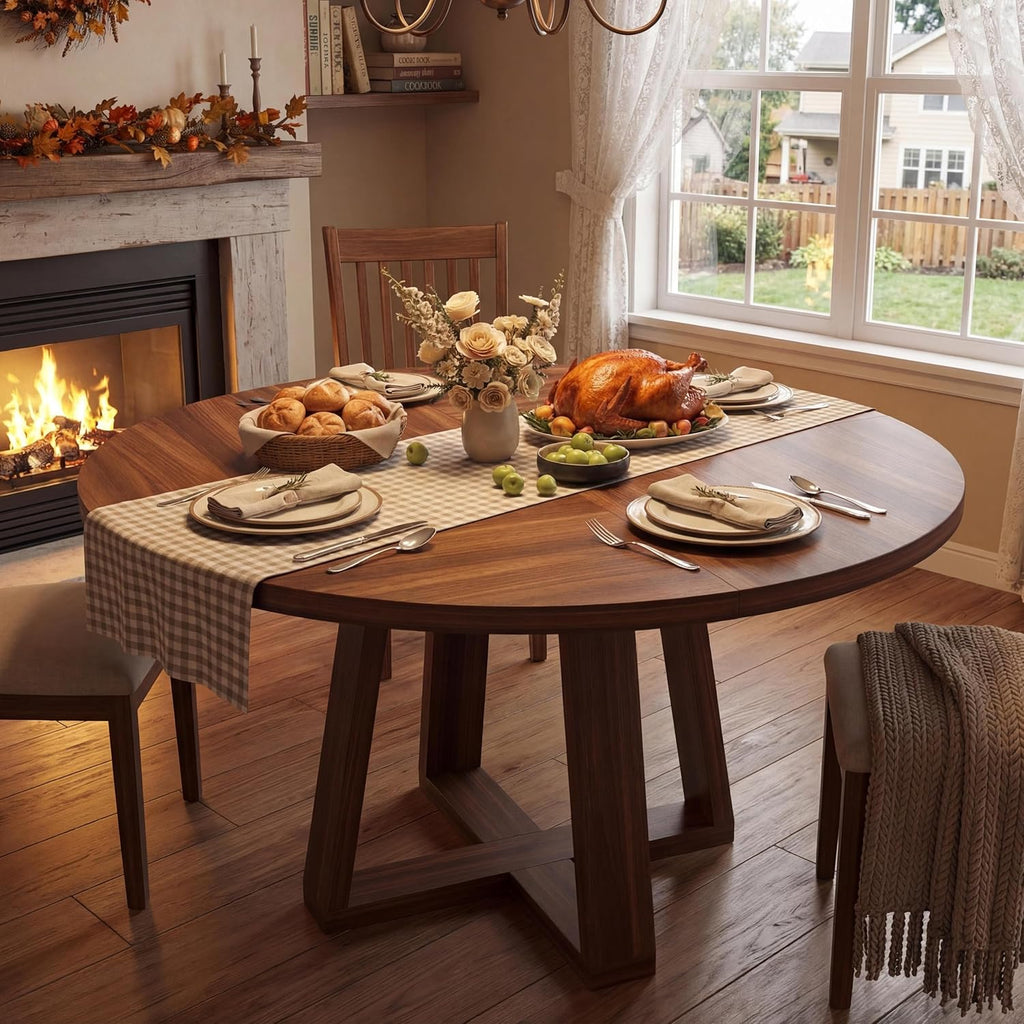 GarveeHome Dining Table, Kitchen Table, Round Dining Room Table for Kitchen, 47 Inch Round Table for Dining Room, Brown(Table Only)