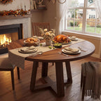 GarveeHome Dining Table, Kitchen Table, Round Dining Room Table for Kitchen, 47 Inch Round Table for Dining Room, Brown(Table Only)