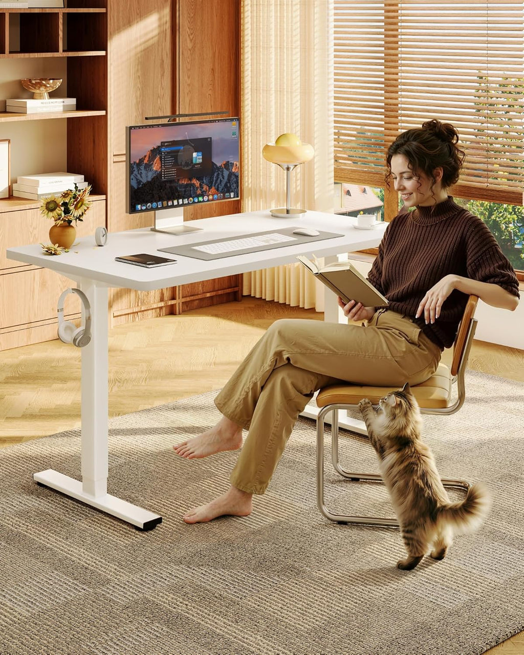 FLEXISPOT EN1 One-Piece Standing Desk, 48"x24" Seamless Desktop Electric Height Adjustable Desk for Home Office, Multi-Monitor Setups & Easy Assembly, White
