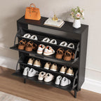 BORNOON Shoe Cabinet for Entryway with 2 Flip Drawers, Slim Wooden Shoe Storage Organizer with Modern Fluted Pannel，Freestanding Narrow Hidden Shoe Rack for Hallway, Foyer, Living Room