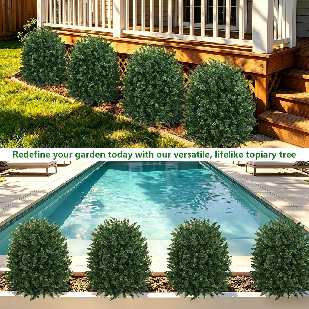 Artificial 28.7 Inches Cedar Topiary Trees with Ground Spike, 2 Pieces Fake Pine Shrubs Bushes, UV Resistant Faux Evergreen Cypress Tree Plants for Indoor Outdoor