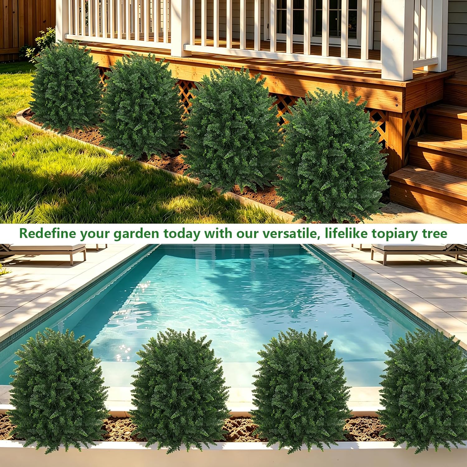 Artificial 28.7 Inches Cedar Topiary Trees with Ground Spike, 2 Pieces Fake Pine Shrubs Bushes, UV Resistant Faux Evergreen Cypress Tree Plants for Indoor Outdoor