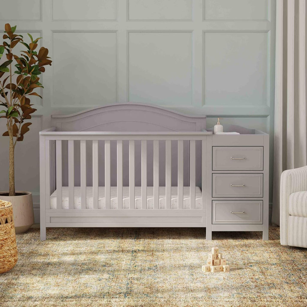 Davinci Charlie 4-in-1 Convertible Baby Crib w/Changing Table, Grey | Greenguard Certified Baby Crib Convertible to Toddler Bed, Daybed, Full-Size Bed - Changing Table Combo w/ Extra Storage