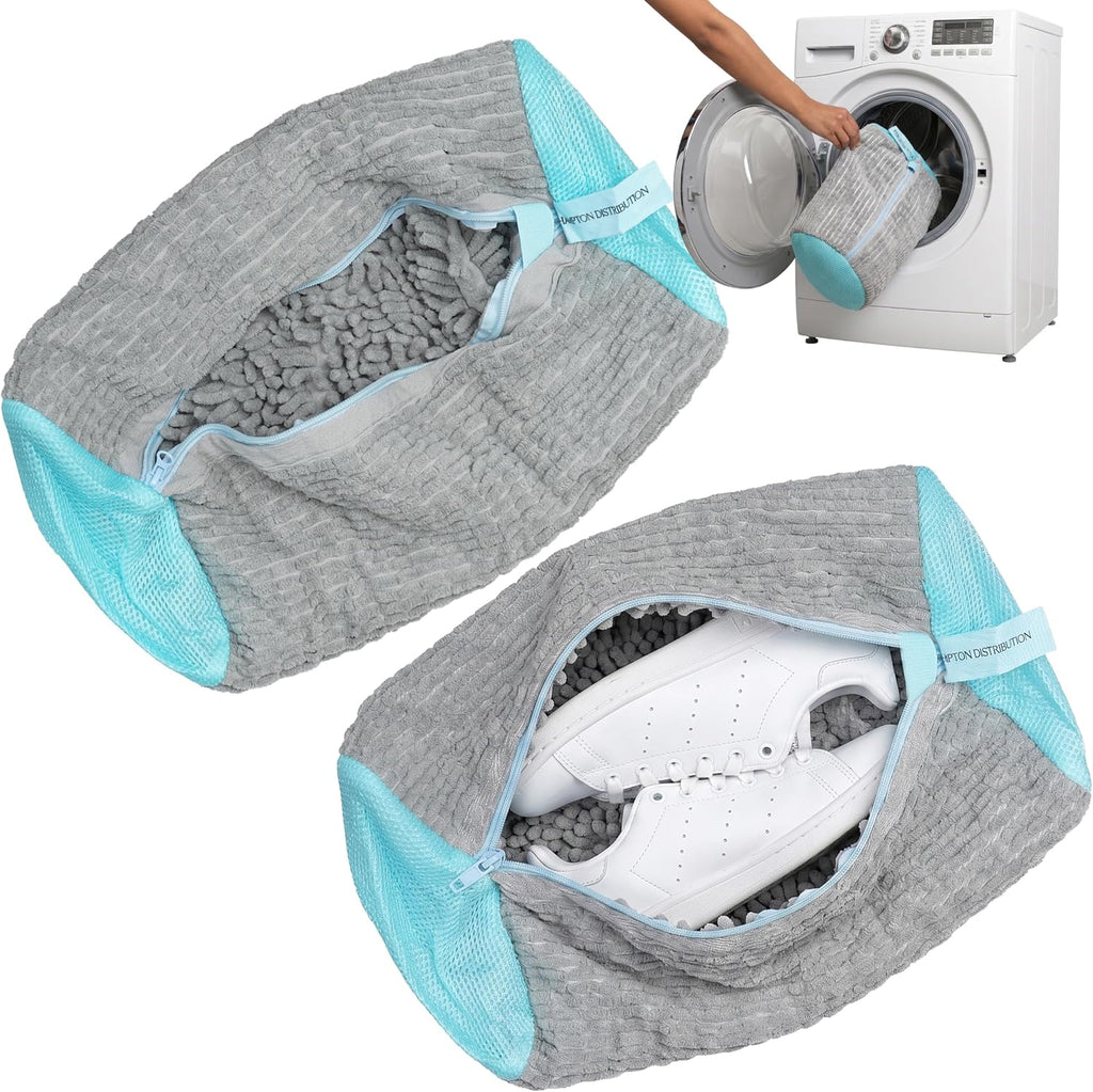 Shoe Washing Machine Bag 2 Pack, Laundry Shoe Bag for Washer and Dryer, Shoe Cleaning Bags for Sneakers, Deep Cleaning Machine for All Shoes Types With Self-locking Zipper (Gray, 2 Pack)