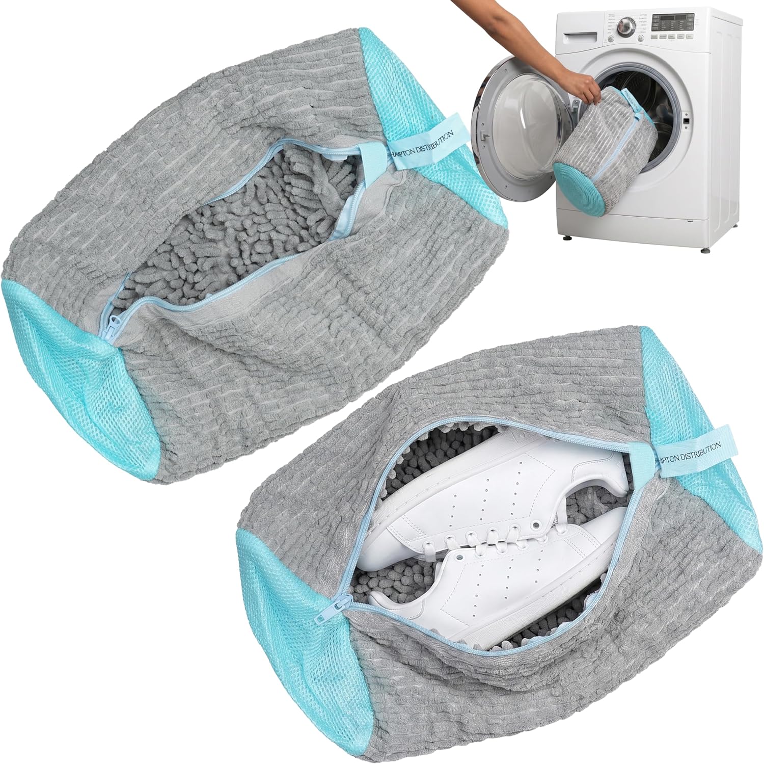 Shoe Washing Machine Bag 2 Pack, Laundry Shoe Bag for Washer and Dryer, Shoe Cleaning Bags for Sneakers, Deep Cleaning Machine for All Shoes Types With Self-locking Zipper (Gray, 2 Pack)