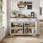 HOSTACK Buffet Cabinet with Storage, 47.2" Kitchen Sideboard Buffet with Drawers, Modern Farmhouse Coffee Bar Station with Shelves, Barn Doors Storage Cabinet for Living Room, White/Black