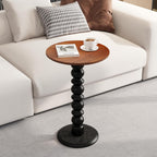 Solid Wood Round Side Table, Small Drink Table,Cocktail Table, Wooden Pedestal End Table, Plant Stand for Living Room, Bedroom,Office and Corners (Walnut/Black, 11.8" W*21.65" H)