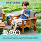 Martha Stewart Kids Outdoor Chair: Natural Acacia Wood Chair for Kids w/Gray Polyester Cushions, 10" Seat Height | Montessori Furniture for Backyard, Patio, and Outdoor Play & Learning Environments