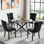 Modern Glass Dining Table Round Dining Room Table with Tempered Glass Top, Black Metal Legs Circle Kitchen Dining Room Table Home Furniture, 36" D x 36" W x 30" H