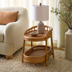 SAFAVIEH Couture - Shayleen 2-Tier Natural Rattan Accent Table - Handwoven Boho Coastal Design - Fully Assembled - Ideal for Living Room, Bedroom, Kitchen (CWK3023A)