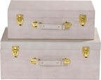 Sagala Set of 2 Large Decorative Storage Trunks, Beige Shagreen StorageTrunks And Chests with Handle, Faux Leather Large Storage Boxes for Home Organization Decor (Beige)