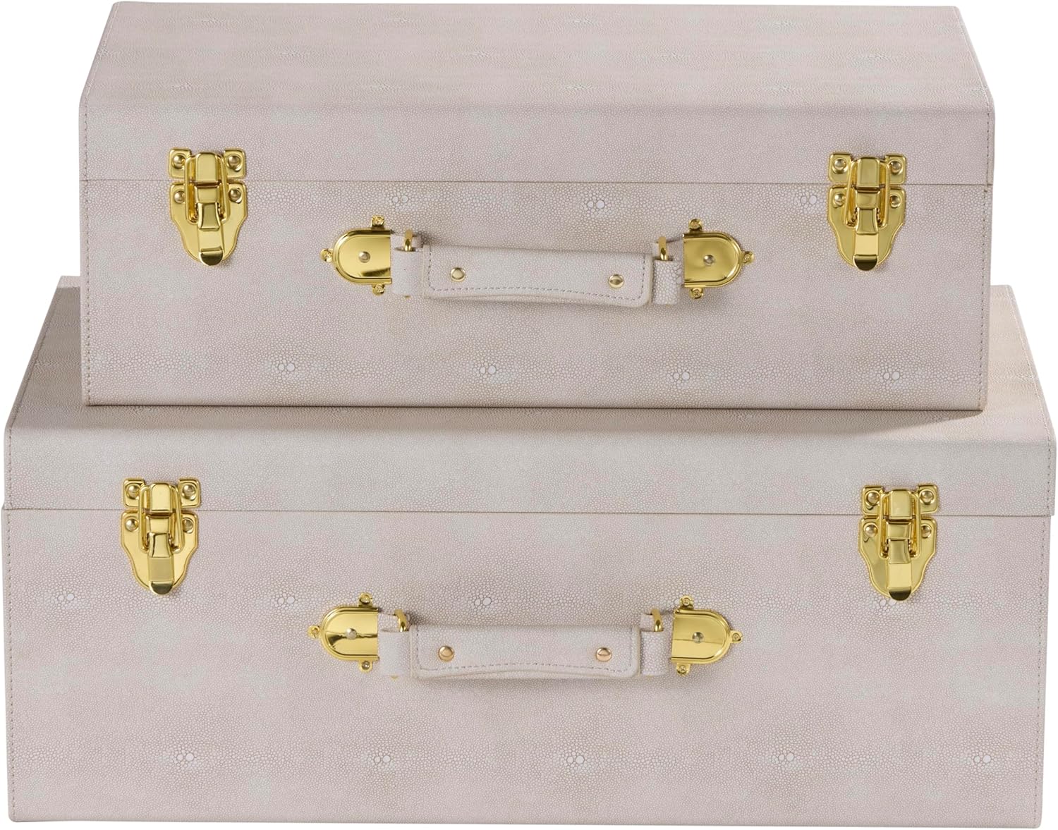 Sagala Set of 2 Large Decorative Storage Trunks, Beige Shagreen StorageTrunks And Chests with Handle, Faux Leather Large Storage Boxes for Home Organization Decor (Beige)