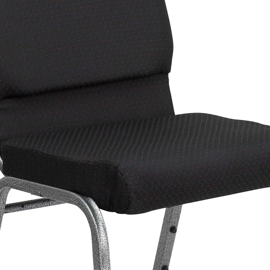 Flash Furniture HERCULES Series 18.5''W Stacking Church Chair in Black Patterned Fabric - Silver Vein Frame, 25"D x 19.25"W x 33.25"H