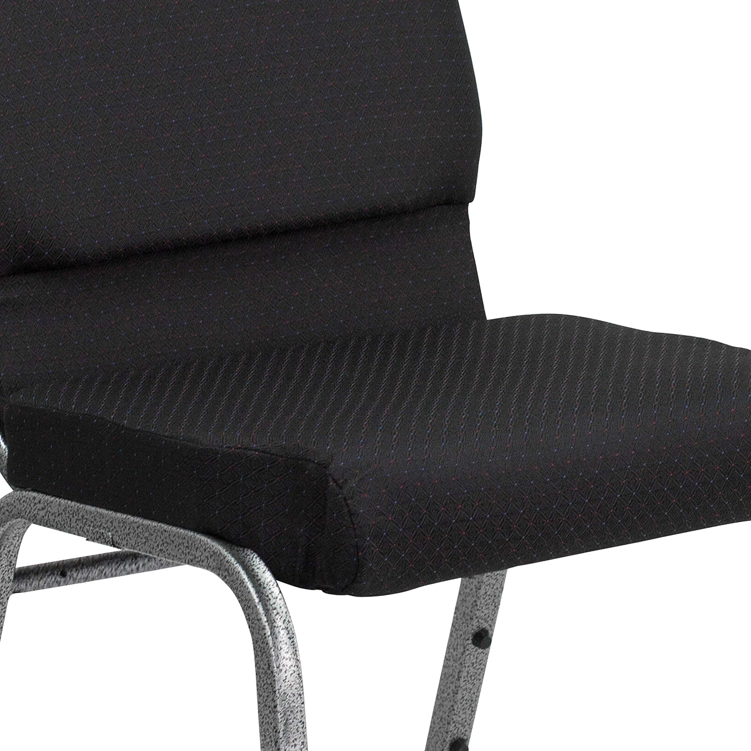 Flash Furniture HERCULES Series 18.5''W Stacking Church Chair in Black Patterned Fabric - Silver Vein Frame, 25"D x 19.25"W x 33.25"H