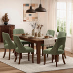 AQO Wooden Dining Chairs Set of 4, Mid Century Upholstered Kitchen Chairs Dining Room Chairs, Chenille Farmhouse Kitchen Chairs Dinner Chair for Kitchen Dining Room, Green