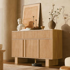 Farmhouse Sideboard Buffet Cabinet with Storage,47" Large Credenza with 3 Reinforced Doors & 3 Drawers,Adjustable Shelves Console Table,Wood Kitchen Coffee Bar for Dining Room,Living Room,Light Oak