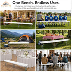 Plastic Folding Bench - Portable Bench Used for Indoor, Outdoor, Picnic, Party, Camping, Dining Seat, Garden Soccer Multipurpose Entertaining Activities, White (2, White, 8 Feet)