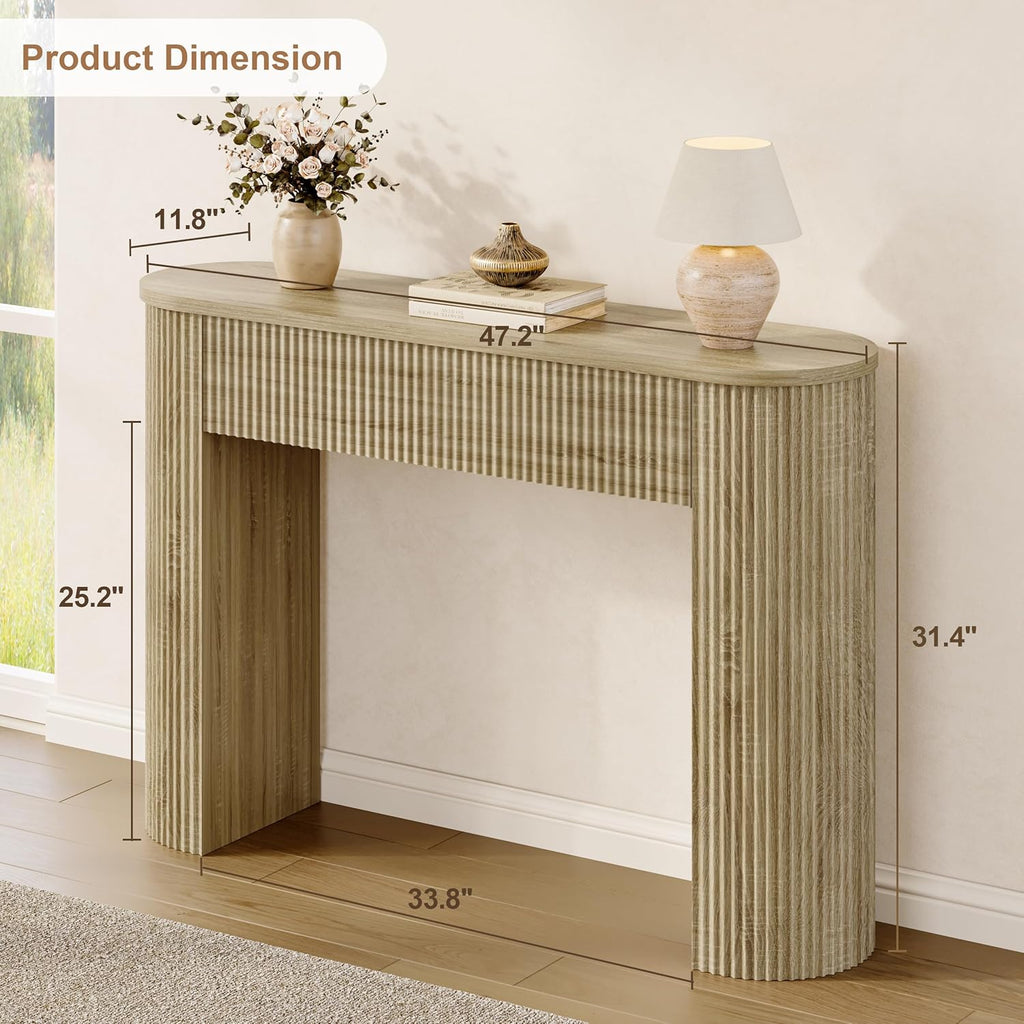 MECHYIN 47" Console Table, Fluted Sofa Table with Sturdy Construction, Small Curved Entryway Table for Entrance, Behind The Couch, Hallway, Living Room, Foyer