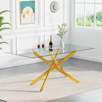 SSLine Modern 7-Piece Glass Dining Table Set for 6 Luxury Rectangle Glass Kitchen Table and Chair Set for 6, 61" Long Dining Room Tables with 6 Beige Tufted Chairs for Kitchen Home Office