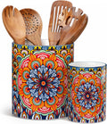 vancasso SIMI Utensil Holder, 7.3"+5.5" Porcelain Kitchen Utensil Holder for Countertop, Bohemian Kitchen Utensil Organizer for Spatulas, Spoons, Ladles, Decorative Counter Utensil Crock, Regal Bloom