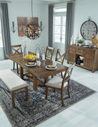 Signature Design by Ashley Moriville Casual Rustic Upholstered Dining Bench, Grey & Brown