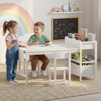 BOLUO Kids Art Table and Chair Set, Toddler Craft Table with Storage Drawers, Play Desk for Kids, Children Activity Learning Center, White