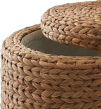 Casafield 17" Round Storage Ottoman with Lid - Cinnamon, Handwoven Water Hyacinth Footstool for Living Room, Bedroom, Bathroom, Home Office