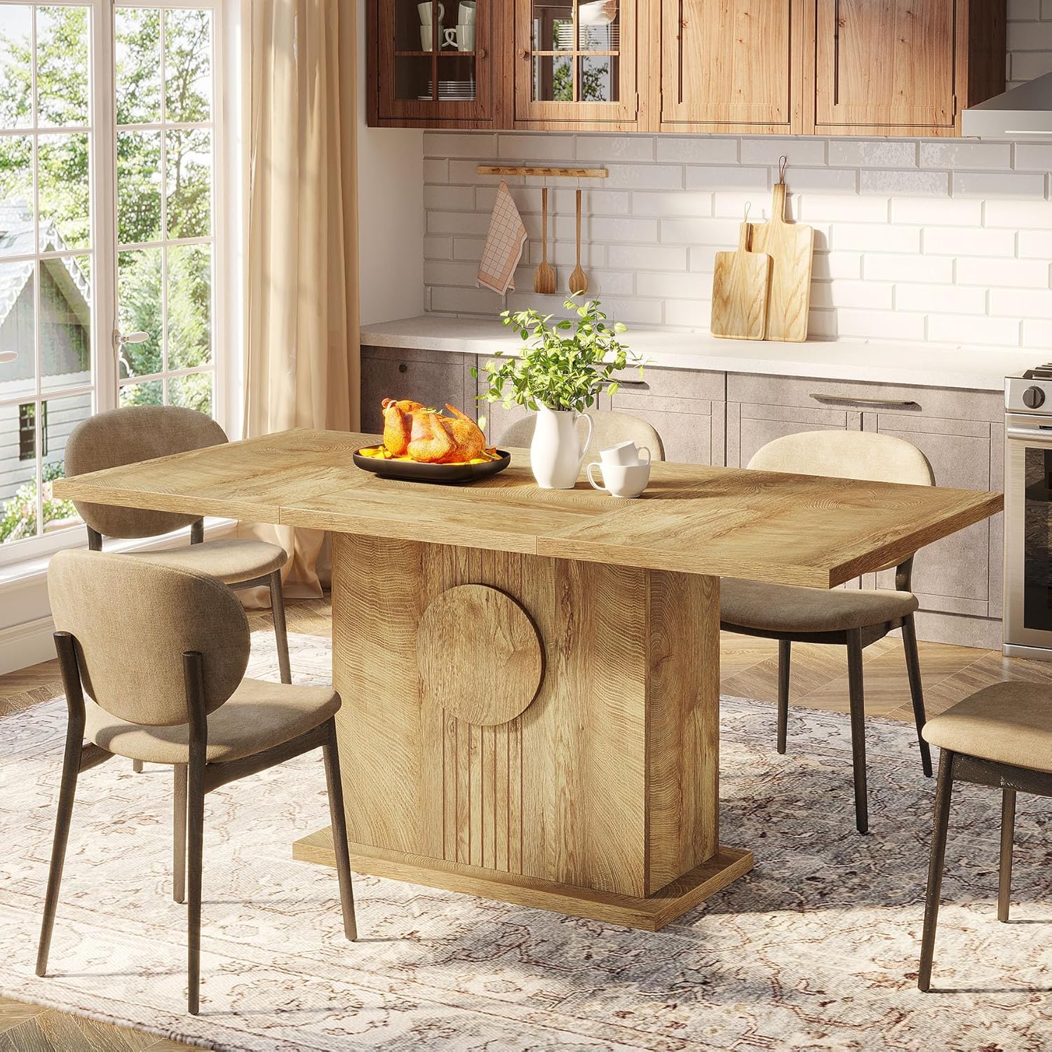 Tribesigns 55" Rectangular Dining Table for 4 to 6 People, Farmhouse Wood Dinner Table for Kitchen, Dining Room & Living Room (Natural)
