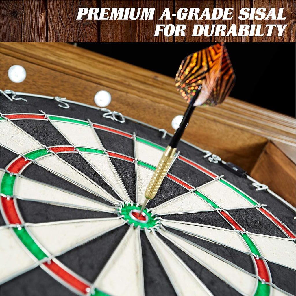 Barrington Woodhaven Dartboard Pub Style with LED Lights, Pre-Assembled | Pre-Assembled LED Pub-Style Dartboard Cabinet With 18" Sisal Board, 6 Steel Tip Darts, And Built-In Dry-Erase Scoreboards.