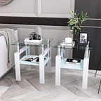 BIGTO 2 Pcs Tempered Glass Side Table, End Table for Living Room, Sofa Table White 17.72''*17.72''*20.5''Living Room Furniture