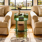 Modern Acrylic Round Side Table, End Table for Living Room, Clear Nightstand for Bedroom, Lobby and Office, Easy Assembly (Green, Nomal)