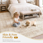 Beauoop 2x6 Hallway Runner Rug Beige Washable Vintage Distressed Neutral Retro Carpet Non Slip Soft Cream Low Pile Indoor Rug for Entryway Kitchen Bedroom Bathroom Laundry Bedside Entrance Living Room