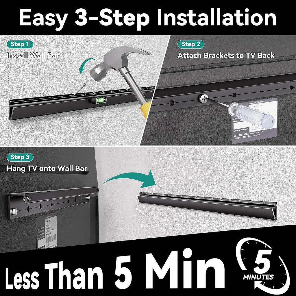Auoace No Drill Drywall TV Wall Mount for 22 to 55 inch Small TV, up to 100 LBS, 1.1" Low Profile, No Stud Design, Easy Install with All Hardware, TVs Bracket for Most 32" 40" 43" 50" 52" 55" Screen