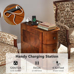 Solid Wood End Table with Charging Station, No Assembly Required Narrow Sofa Side Table for Living Room, Vintage Slim Nightstand Bedside Table (3 Drawers, Brown, 1Pc)