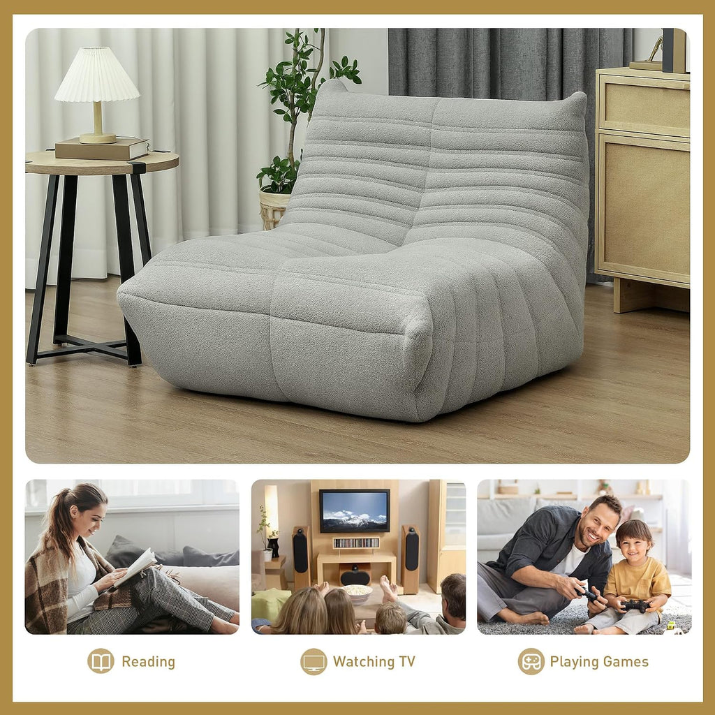 HOMCOM Bean Bag Chair for Adults, Giant Fireside Chair, Light Gray | Lazy Sofa, Bean Bag Sofa, High Density Comfortable Foam, Living Room, Bedroom