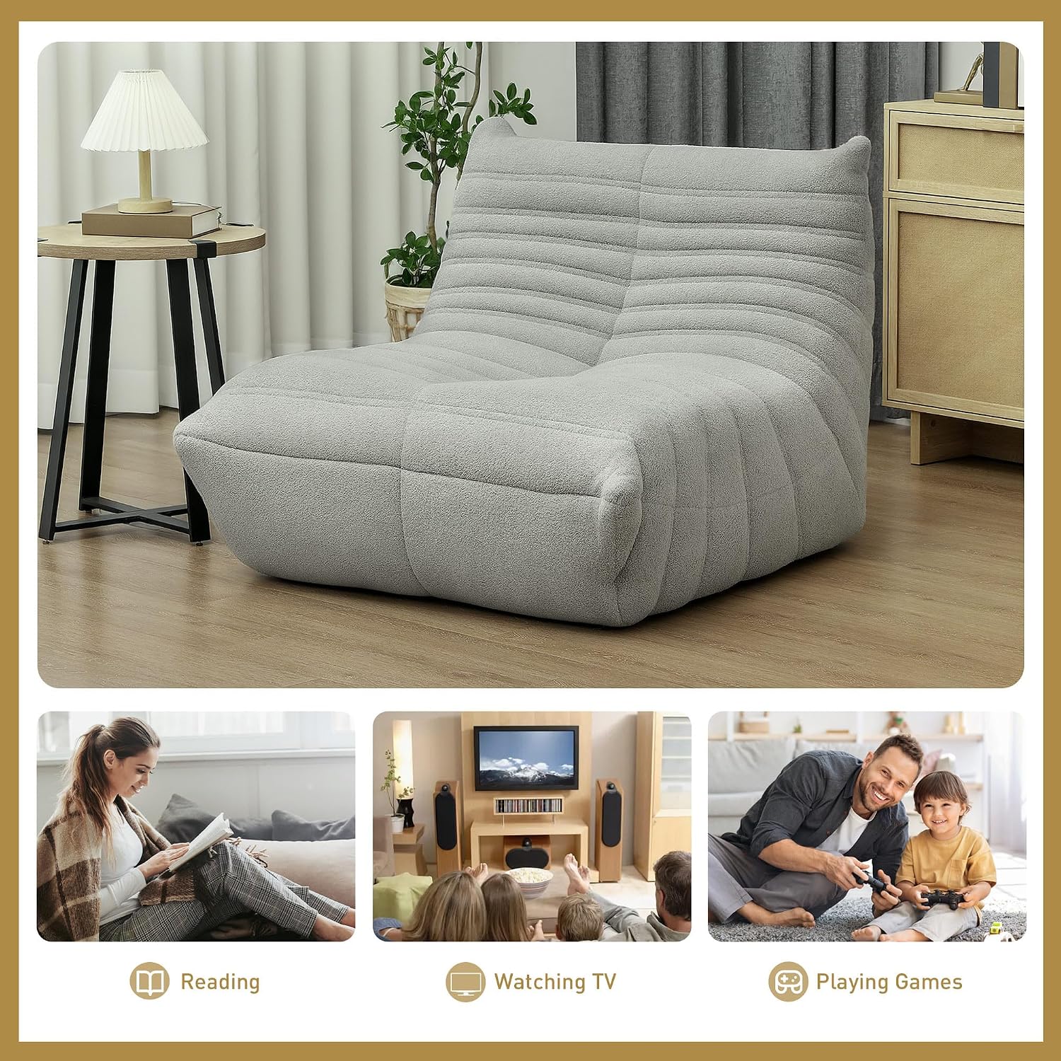 HOMCOM Bean Bag Chair for Adults, Giant Fireside Chair, Light Gray | Lazy Sofa, Bean Bag Sofa, High Density Comfortable Foam, Living Room, Bedroom